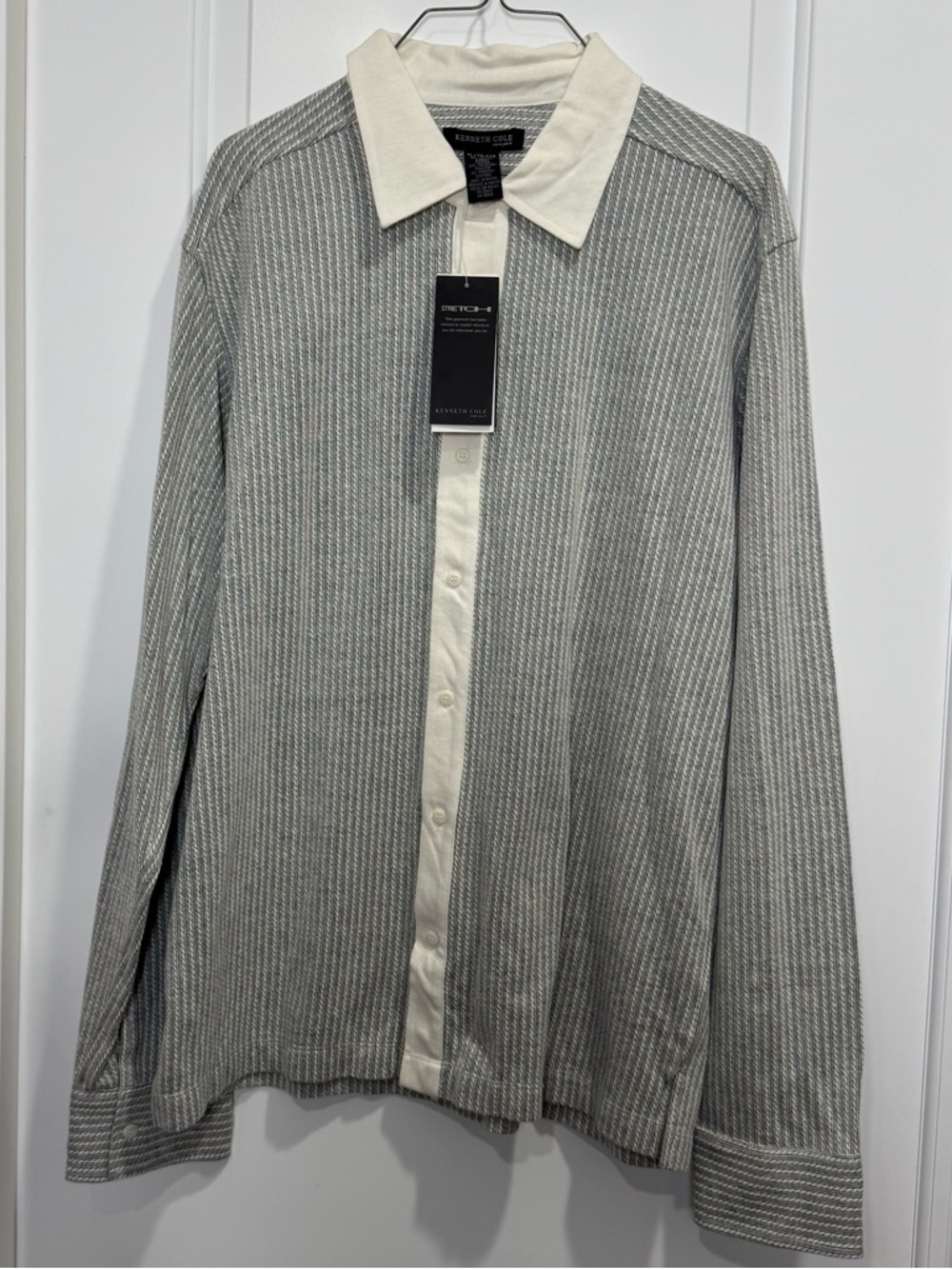 Kenneth Cole Gray Pinstripe Button-Up with Cream Trim